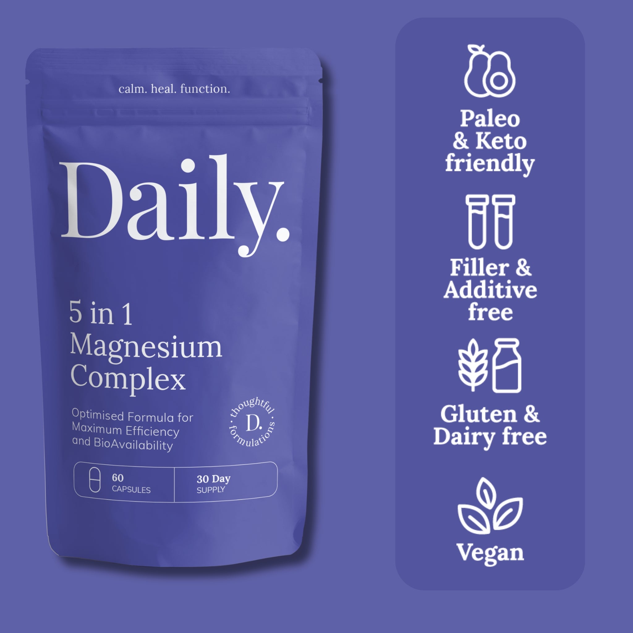 Magnesium glycinate supplement complex with Magnesium malate, citrate, Aquamin, Glycinate and Oxide plus B6 for Maximum absorption. Filler free magnesium. Gluten free magnesium.