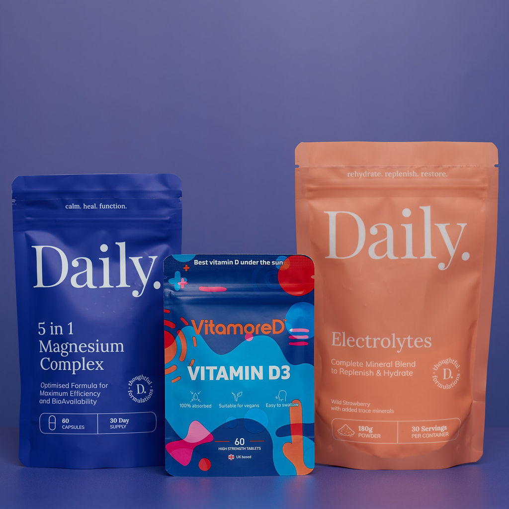 Ultimate Supplement Stack for Wellness and Longevity containing Magnesium glycinate, Vitamin D3 Calcifediol and Rehydrating functional electrolytes