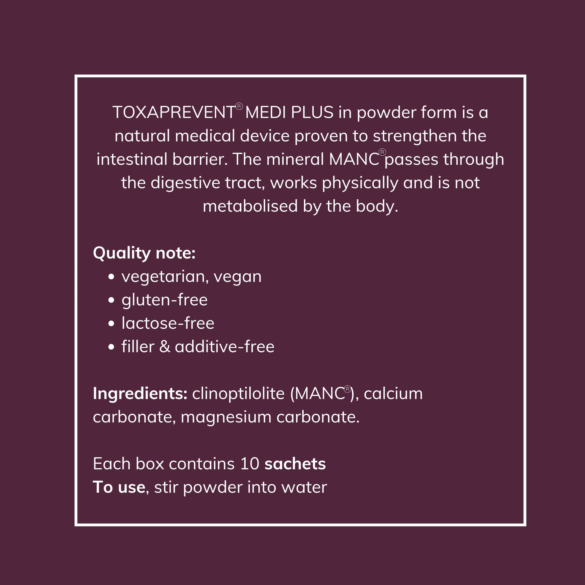 Product information for Toxaprevent medi Plus Sachets Zeolite Powder